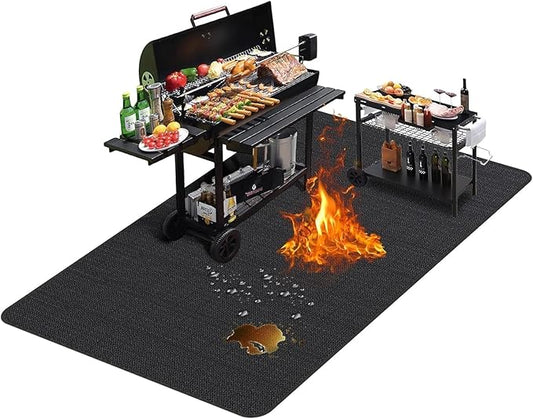 TAOMAND Large 60 x 40 inches Under Grill Mats for Outdoor Grill | Double-Sided Fireproof | Waterproof | Oil-Proof | Easy to Clean | Indoor Fireplace/Fire Pit Mat | Quality BBQ Mat for Deck Patio Lawn