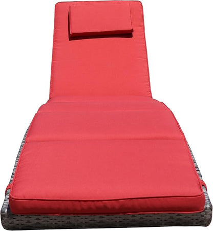 BTEXPERT Set of 2,Foldable Outdoor Chaise Pool Lounge Chair Folding Wicker Rattan Sun Bed Patio Couch Reclining Lounger Adjustable Padded Backrest Pillow Assembled - Red Burgundy