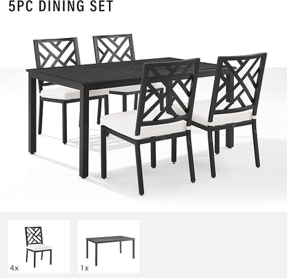 Crosley Furniture Locke 5-Piece Outdoor Dining Set for 4, Patio Table and Chairs for Backyard, Deck, Matte Black with Creme Cushions