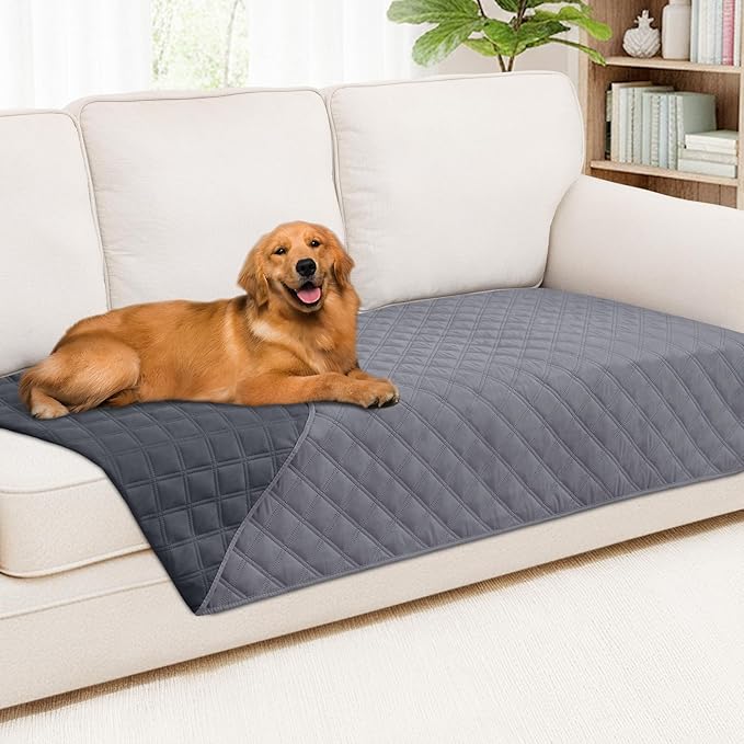 Smiry Waterproof Reversible Pet Couch Covers for Dogs | Pet Friendly, Soft Fabric, Washable Sofa Furniture Protector for Dogs Cat Kids, Checkered (40"x80", Grey/Dark Grey)