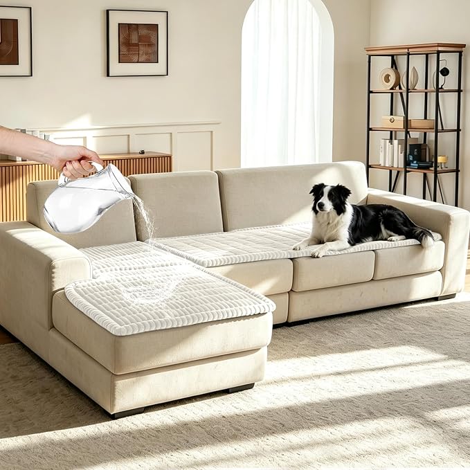 Leakproof Couch Cover for Dogs, Non Slip Washable Sofa Protector | Stain-Resistant Window Seat Cushions Chair Mat Car Seat Cover for Kids Pets (Off-White 27.6" x 59"+27.6" x 70.9")