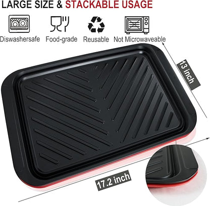 Czlizdyt Large Grilling Prep and Serve Trays, BBQ Platter for Raw and Cooked Food, Melamine Serving Trays for Food, Set of 2, Black and Red, Napkin and Cleaning Clothes Included