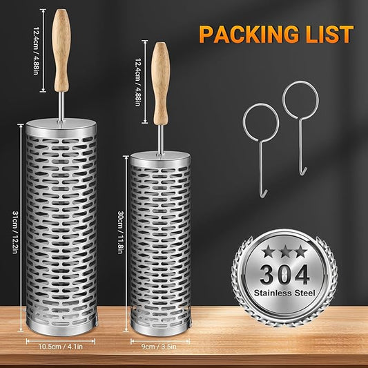 Rolling Grill Baskets,【2025Upgraded】 2Pcs Nesting Grilling Net with Removable Wooden Handle,BBQ Accessories Tools for Vegetables Shrimp,Outdoor Camping Barbecue Rack,Gifts for Men Dad (Stainless Steel,Rectangle)