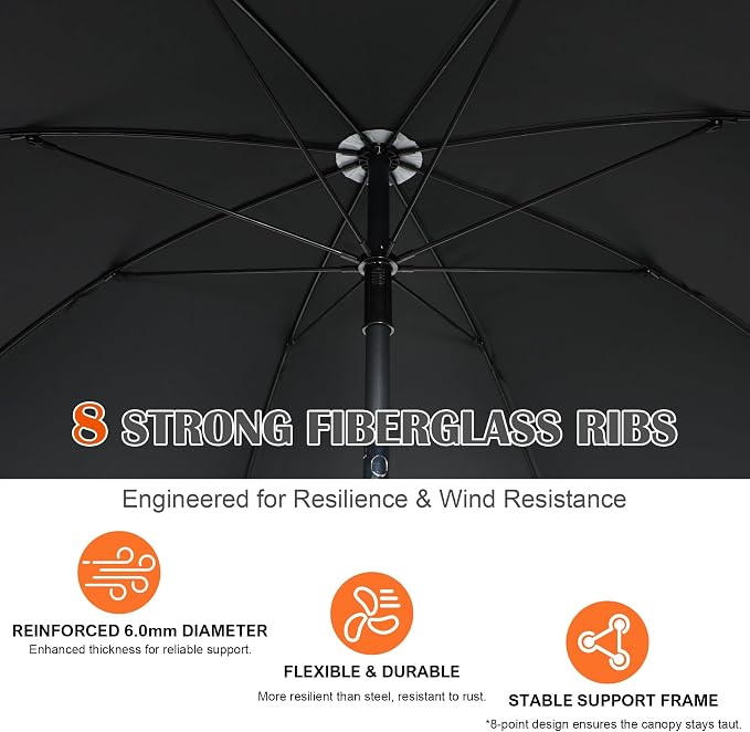 Blissun 6.5ft Patio Umbrella with Push Button Tilt & Height Adjustable, UV50+ Sun Protection with Sturdy Fiberglass Ribs & Iron Pole, Market Umbrella for Outdoor Table Garden Backyard Beach