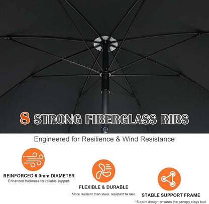Blissun 6.5ft Patio Umbrella with Push Button Tilt & Height Adjustable, UV50+ Sun Protection with Sturdy Fiberglass Ribs & Iron Pole, Market Umbrella for Outdoor Table Garden Backyard Beach