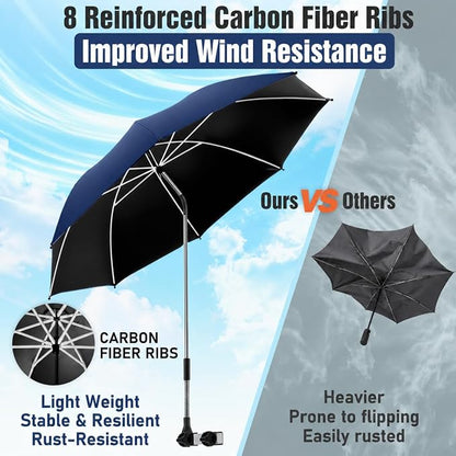 2 PACK Beach Umbrella with Clamp, 360 ° Adjustable Umbrellas for Chair, UPF50+ Umbrella for Beach Chair, Patio Chair, Wheelchair, Camping Chair, Golf Carts (Chair Not Included)