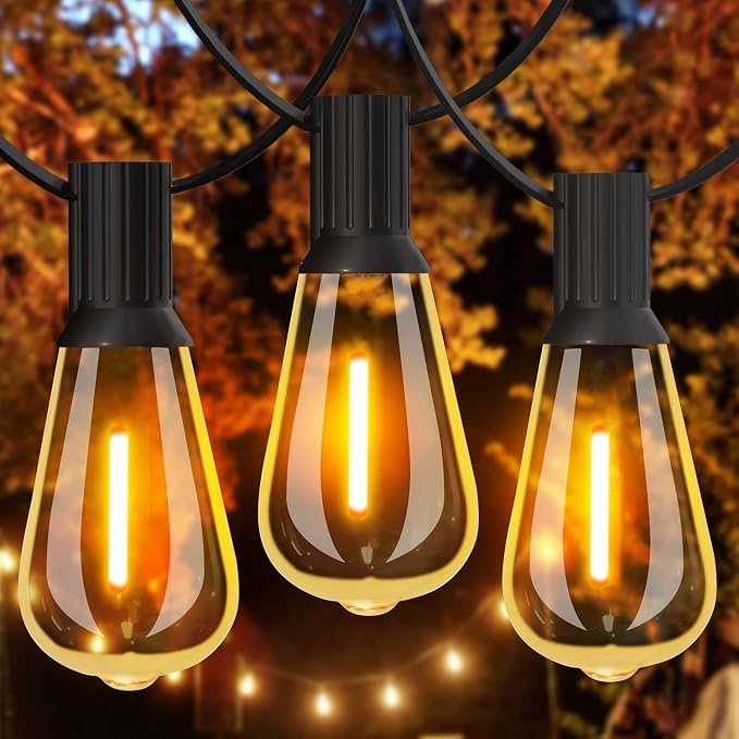 GLUROO Outdoor String Lights, 30FT LED Outdoor Patio Lights Waterproof with 15+1 Vintage Bulbs Shatterproof Energy Saving,2700K Hanging Edison String Lights Outside for Backyard,Bistro,Camping,Gazebo