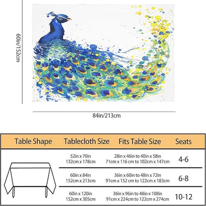 TKS MITLAN Blue Peacock Tablecloth Decor Animal Feathers Watercolor Exotic Table Cloth Dining Room Kitchen Table Cover 60" X 84" Oblong/Rectangle