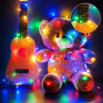 4 Pack Battery Fairy Lights 16.4 Ft 50 LED Christmas Timer Fairy Light | Waterproof Silver Wire Battery Twinkle Lights with Auto Timer 8 Modes for Xmas Wreath Decor, Multicolor