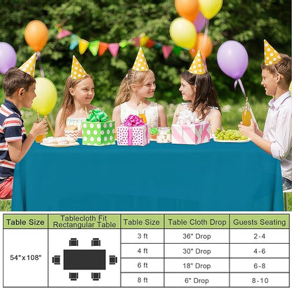 Smiry Disposable Table Cloth - 12 Pack, 54 x 108 Inch Waterproof Rectangle Tablecloths for Parties, Decorative Plastic Table Cover, Leakproof & Sturdy, Aqua