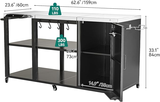 YITAHOME Big Green Egg Grill Table with Removable Stainless Steel Tabletop, Outdoor Kitchen Island with Spice Rack, Paper Towel Holder, and Trash Bag Holder, BBQ Prep Table for Parties