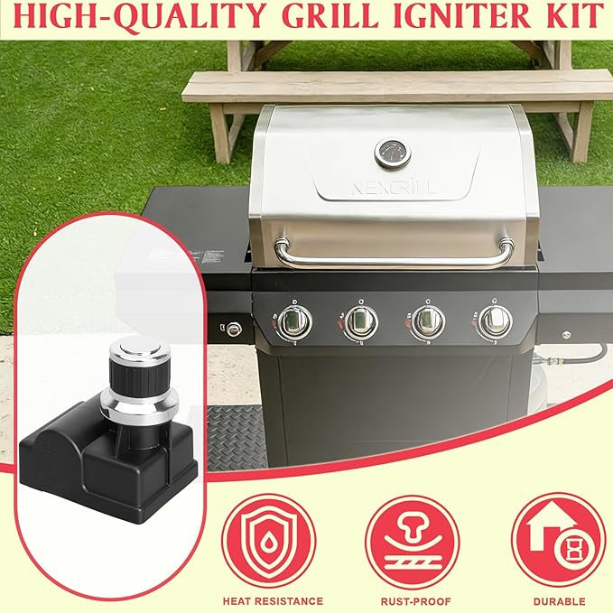 Grill Igniter Kit for Nexgrill 720-0830H 720-0830D Replacement Igniter 4 Burner, 4 Outlets Tact Push Button Grill Ignitor for Nexgrill 730-0958A, 720-0864, 3 & 2 Burner Grill Replacement Igniters