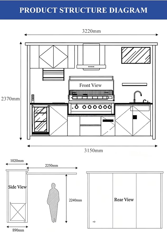 Modular Outdoor Kitchen Pod – Stainless Steel BBQ Cabinet with Grill, Prefab Garden & Patio Cooking Station for Coastal, Extreme Weather, Summer Camping and Family BBQ