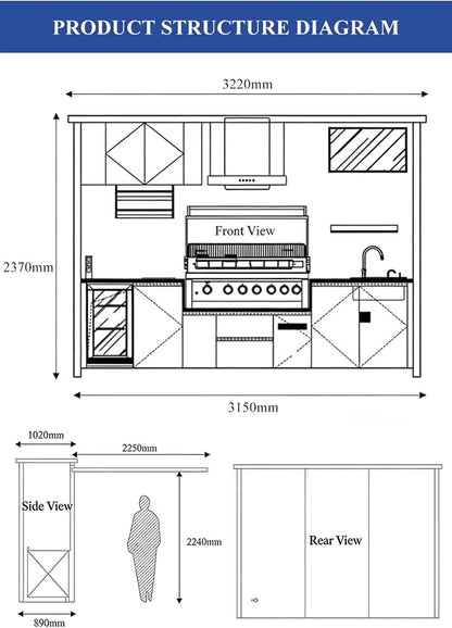 Modular Outdoor Kitchen Pod – Stainless Steel BBQ Cabinet with Grill, Prefab Garden & Patio Cooking Station for Coastal, Extreme Weather, Summer Camping and Family BBQ