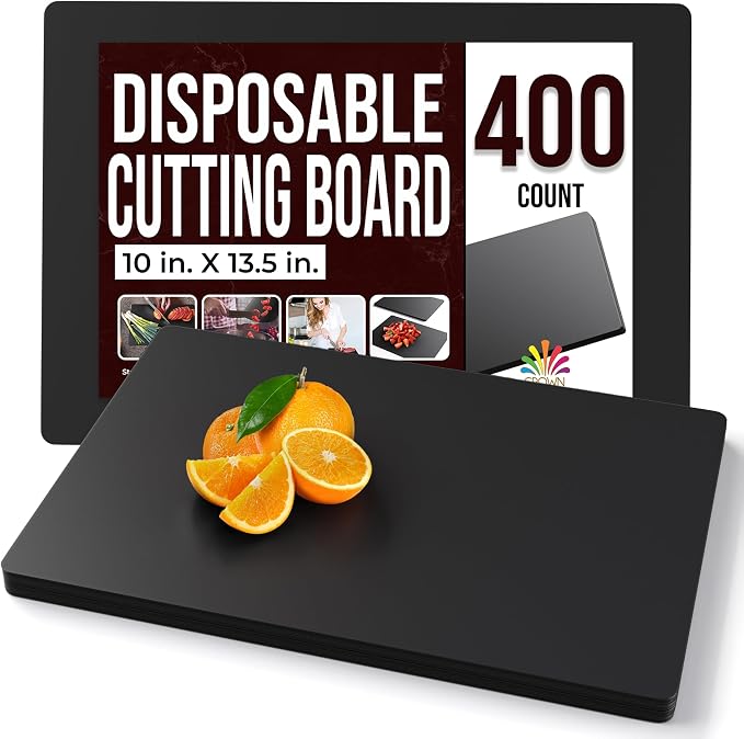 Crown Display Disposable Cutting Boards for Kitchen 400 Count Black Cutting Board 10 Inch X 13.5 Inch Flexible Cutting Boards For Kitchen ~ Patent Pending ~ Recyclable Disposable Cutting Board Sheets