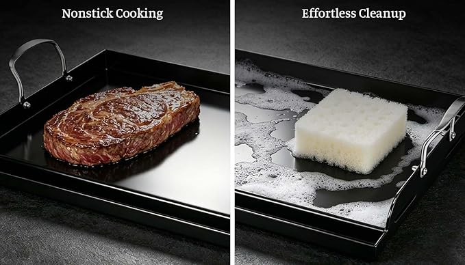 Updated 25" x 16" Cast Iron Griddle for Gas Grill, Nonstick Nanoceramic Stove Top Griddle for Gas Stove, Pre-Seasoned Flat Top Plate Insert for Outdoor Gas Grill, Camping, Tailgating, Parties