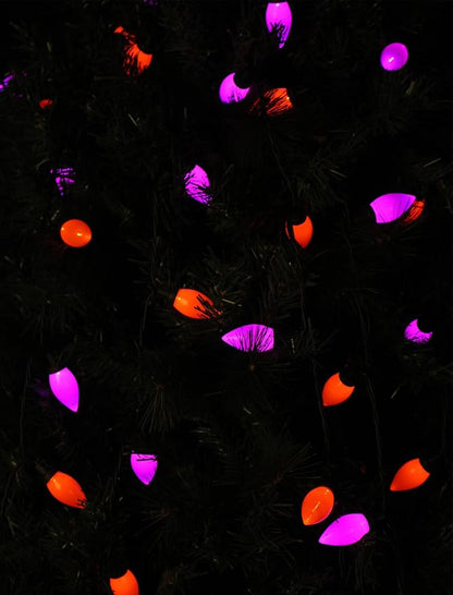 C9 Halloween String Lights Outdoor, 26.4Ft C9 Halloween Decorations with 50 LED Orange and Purple Lights, Extendable Hanging Plug in Christmas Night Lights for Party, Patio, Outside Yard, House Decor