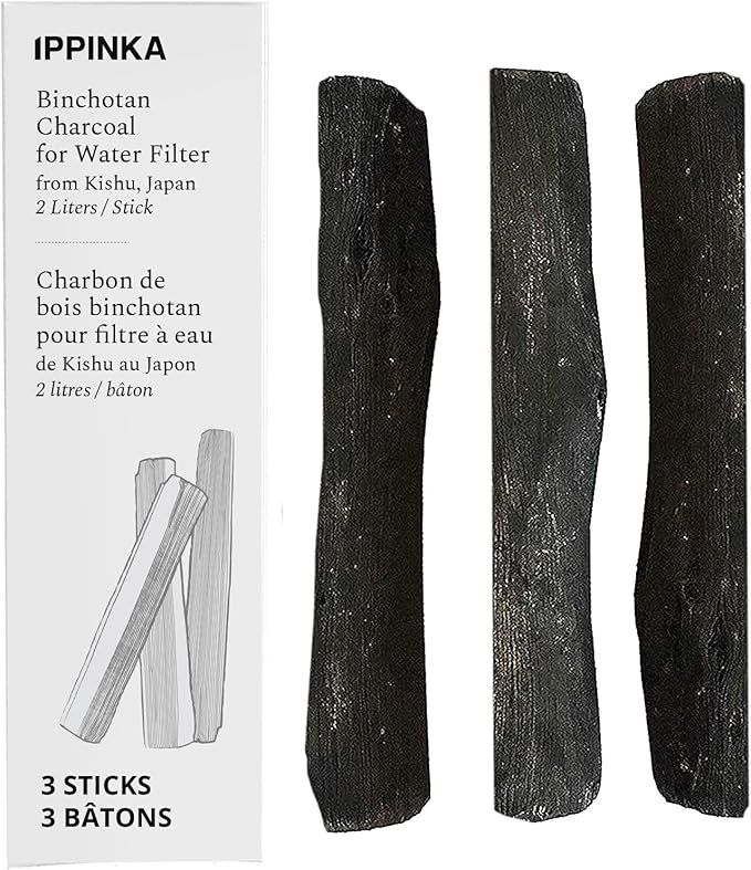 Binchotan Charcoal - Water Purifying Sticks for Great-Tasting Water from Kishu, Japan - Each Stick Filters up to 2 Liters of Water - 3 Sticks