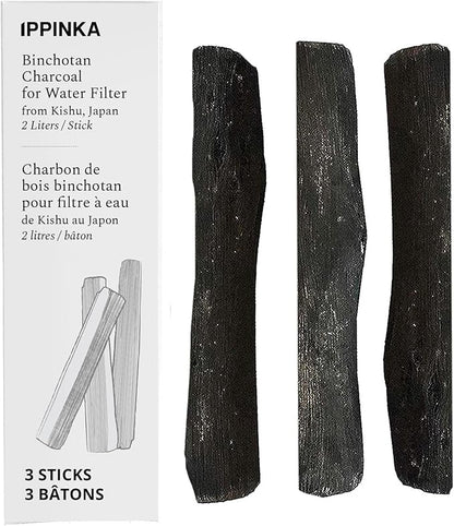 Binchotan Charcoal - Water Purifying Sticks for Great-Tasting Water from Kishu, Japan - Each Stick Filters up to 2 Liters of Water - 3 Sticks