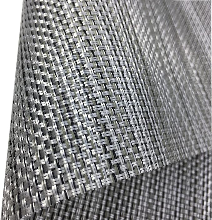 WAZAIGUR Placemats,Easy to Clean Crisscross Woven Vinyl Place Mats Durable Non-Slip Heat Resistant Table Mats,Placemats for Kitchen Table Set of 4,Silver and Black