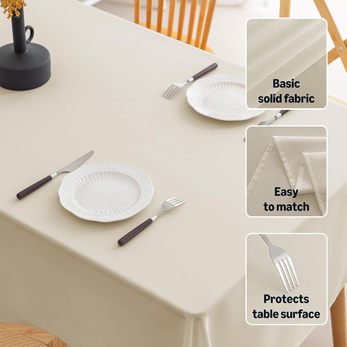 Amazon Basics Thin Rectangle Tablecloths, Water-Resistant Textured Fabric, Wrinkle Resistant, Washable Decorative Table Cover for Dining, Parties, 60" x 84", Beige, Pack of 2