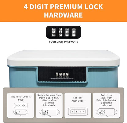 RUIAN Lockable Storage Container Bin, 2.3 Gallon Security Portable Combination Lock Plastic Box, Locked Security Box Suitable for Storing Important Items and Documents (White Blue)