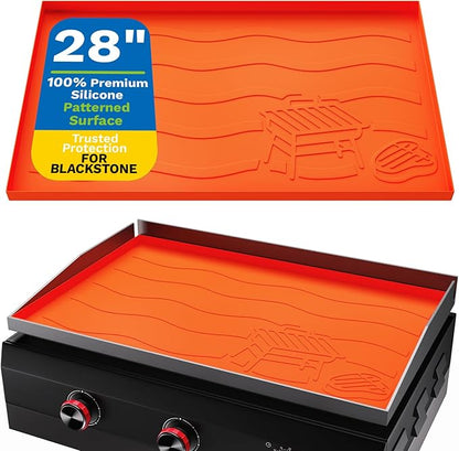 SaporeArt 28" Premium Silicone Griddle Cover for Blackstone 28 Inch Grill, Heavy Duty Food-Grade Silicone Grill Mat with Gift-Worthy Pattern, Year-Round Protection from Dirt & Rust (Orange, 28in)