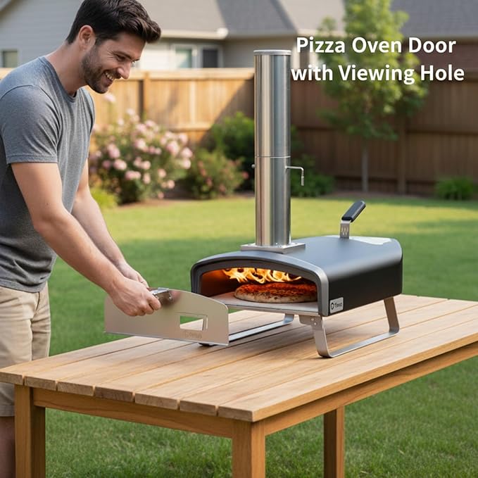 Portable Wood Fire Pizza Oven with Folding Legs, Outdoor Pizza Stove with Chimney for Outdoor Kitchen, Camping, RV, Tailgating, Beach, Backyard Pizza Maker, PS107