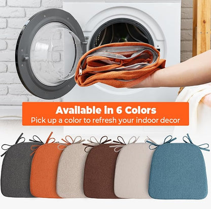 Sunsleek Chair Cushions for Dining Chairs, D-Shaped Seat Cushions with Removable Washable Cover and Ties, Chair Pads for Kitchen, Indoor Dining Room, Patio Chairs, 17'' x 16'', Set of 6, Orange