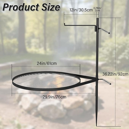 24" Fire Pit Grill w/304 Stainless Steel Grate, Portable Carry Bag | Swivel Grill Grate, 360° Rotatable, Height Adjustable, Easy Setup, Perfect for Hiking, Picnics & Family BBQs