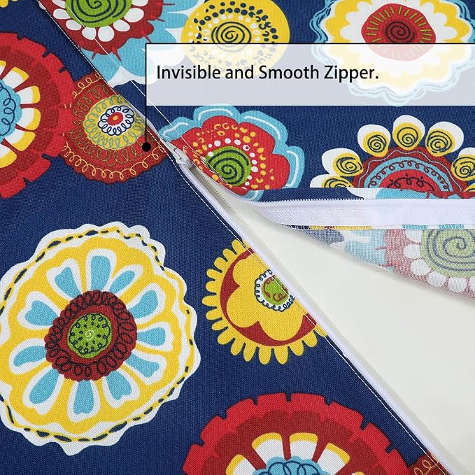 60" Round Tablecloth with Umbrella Hole and Zipper, Washable Waterproof Wrinkle Free Zippered Patio Table Cloths Table Covers for Spring, Summer, Party, Backyard, Picnic, BBQS (Floral Navy)