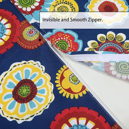 60" Round Tablecloth with Umbrella Hole and Zipper, Washable Waterproof Wrinkle Free Zippered Patio Table Cloths Table Covers for Spring, Summer, Party, Backyard, Picnic, BBQS (Floral Navy)