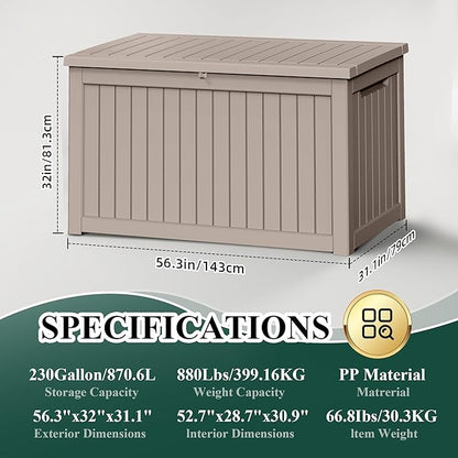 280 Gallon Resin Large Deck Box, Waterproof Outdoor Storage box for Patio Cushions, Garden Tools, Lockable (Brown)