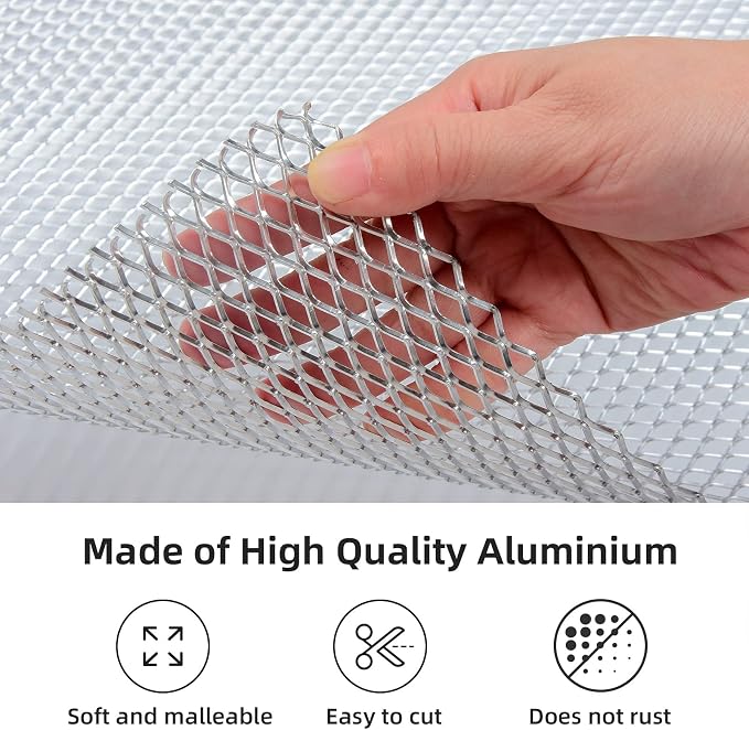AggAuto Universal 170"x40" Car Grill Mesh 6x12mm Rhombic Hole Silver | Aluminum Alloy Automotive Grille Insert Bumper, One of the Most Multifunctional Shape Grids