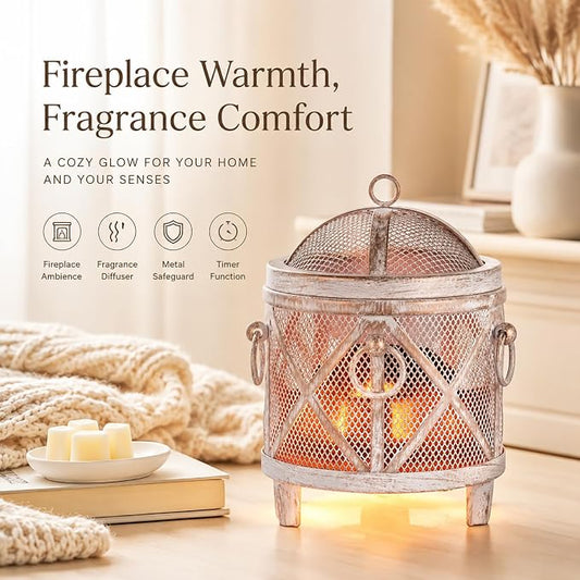 Dicimi Vintage Fireplace Wax Warmer – Electric Warmer with 2/4/8H Timer & Auto Shut-Off, 18W Low Energy, Multifunctional for Scented Wax & Oils, Beverage Warmer, Women's Birthday & Housewarming Gift
