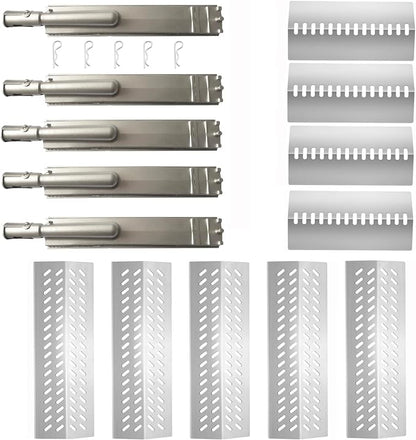 5pcs 16516 Stainless Steel Burners for Bull Grill Replacement Parts + 5pcs 16631 Flame Tamer Flavor Bar + 4pcs 16520 Heat Plate Shield Set,Fits for Bull, Lion, Cal Flame 5 Burner Gas Grills