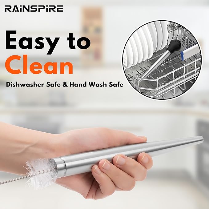 Rainspire Upgraded Large Stainless Steel Turkey Baster for Cooking With 2 Detachable Needles and Cleaning Brush Premium Baster Tool for Cooking Dishwasher Safe Home Baking Kitchen Tool, Black
