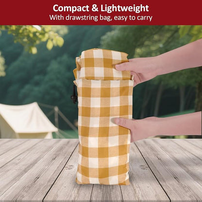 8ft 96" Picnic Table and Bench Cover, 3 Pack, Coffee Checkered | Drawstring Bag, Waterproof Windproof, Elastic Fitted Edges Tablecloth, for Rectangle Table & Seat, Camping Essentials RV Gear