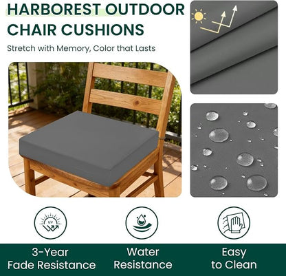 HARBOREST Outdoor Chair Cushions Set of 4, Water Resistant Patio Chair Cushions with Ties, Square Corner Outdoor Seat Cushions for Patio Furniture, 18.5"x16"x3", Dark Grey