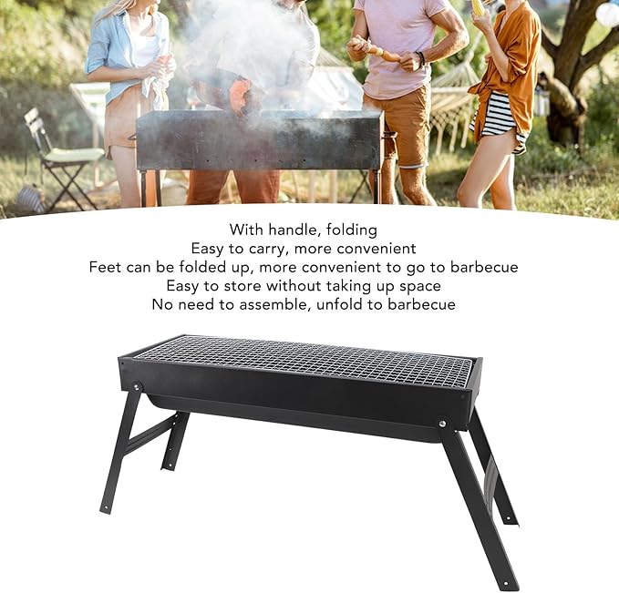 Luocute Portable Charcoal BBQ Grill, Folding Iron Barbecue with Detachable Parts with Basket for Outdoor Cooking Camping Picnic Garden