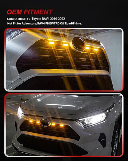 4Pcs Amber LED Grill Lights Kit for Toyota RAV4 2019 & up | Not Fit for Adventure/RAV4 PHEV/TRD Off Road/Prime，Amber Shell, w/ Wiring Harness,Grill Led Raptor Lights