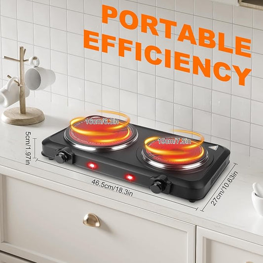 Electric Charcoal Burner Stove, 500W Single Coil Hot Plate Starter with Grill Tongs, 5-Level Temp, Smart Heat Control & Stainless Steel Fast Heating for Cooking top Countertop (5380Black)