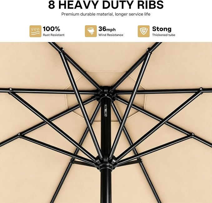 Sannwsg Outdoor Patio Umbrella,Table Umbrella with Push Button Crank,Market Umbrella with 8 Sturdy Ribs,Yard Umbrella