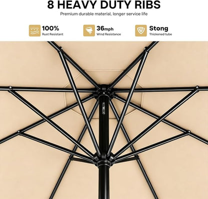 Sannwsg Outdoor Patio Umbrella,Table Umbrella with Push Button Crank,Market Umbrella with 8 Sturdy Ribs,Yard Umbrella