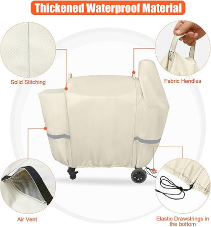 Grill Cover for Pit Boss Pro Series 850, 820 Deluxe/ 820D/ 820FB/ 820D3/ 820SC/ 820XL 820PS1 820CS1 Competition, Sportsman 820 Wood Pellet Grills, Grill Cover with Elastic Drawstrings, Beige