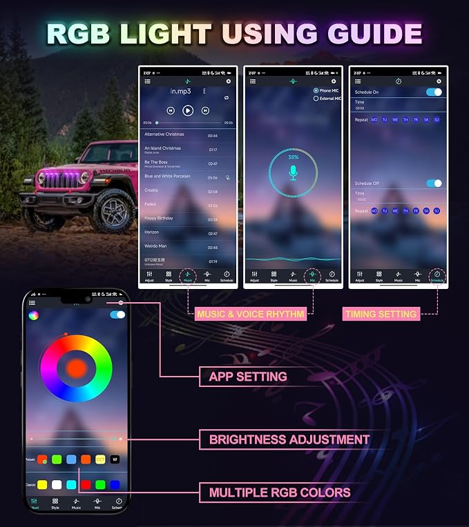 LED Grill Lights for Jeep Wrangler JL JLU Accessories 2024-2026, RGB | Direct-Snap Front Grille LED Accent Marker Lights, IP68 Waterproof, Enhanced Night Visibility, Raptor-Style Exterior Lighting