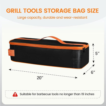 Grill Utensil Storage Bag, Large Capacity Grill Tool Storage Bag, Griddle Accessories Compatible with Blackstone, Perfect for Outdoor Grilling Accessory Storage (20", Black, Flip-Top)