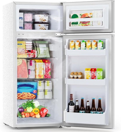 Electactic 4.5 Cu.Ft Mini Fridge with Freezer, 2-Door Compact Refrigerator With 2 Removable Shelves, 3 Level Adjustable Thermostat, Quiet Efficient for Kitchen, Office, Dorm, Apartment-Classic White