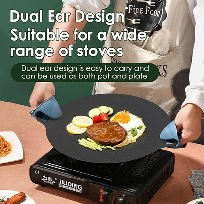 Korean Grill Pan,Round Premium BBQ Grill Pan,Non-stick Griddle Plate for Gas Stove Indoor Outdoor Camping Party(25cm)
