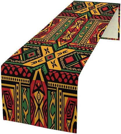 African Ethnic Table Runner, Retro Abstract Graphically Mandala Ancient Traditional Kitchen Seasonal Table Runner Decor for Farmhouse Home Holiday Parties 13x108in